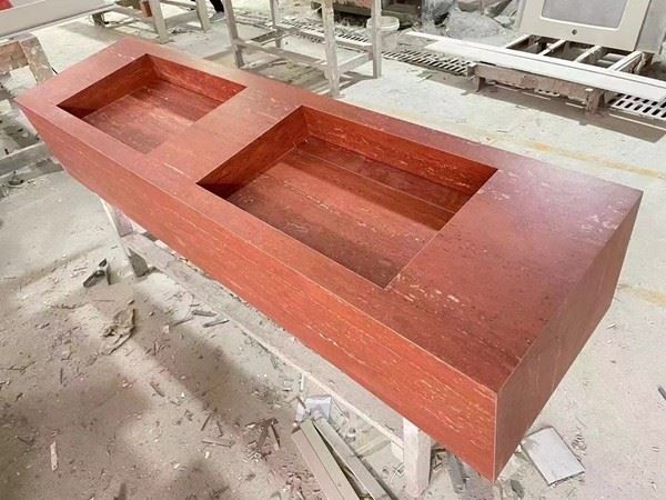 Red Travertine Vanity honed